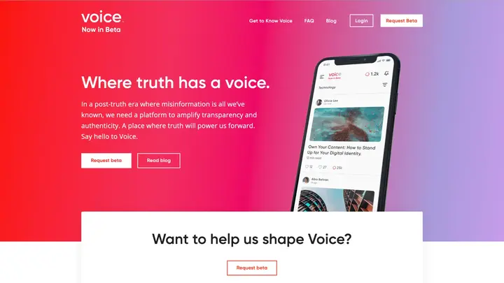 Voice.com beta subscription landing page
