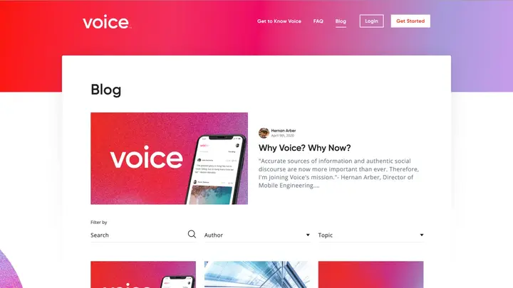 Voice.com beta subscription Blog page
